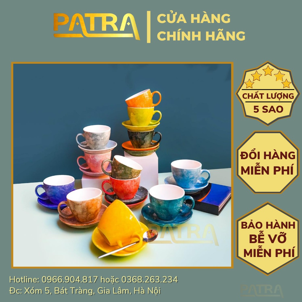 Cốc sứ, Ly sứ vân đá Bát Tràng - ly cà phê Cappuccino Nhật dung tích 180ml, nhiều màu lựa chọn