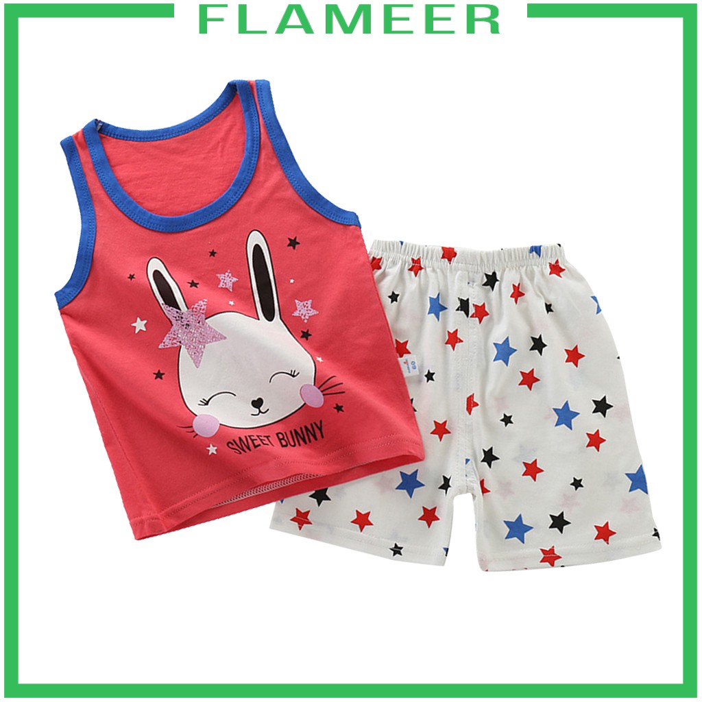 [FLAMEER] Toddler Boys Grils Tee and Shorts Set 9M-5Y Summer Outfit