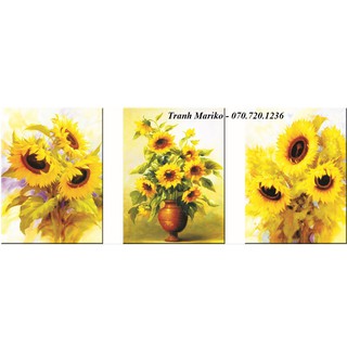 Tranh thêu chữ thập bộ 3 HOA HƯỚNG DƯƠNG khoe sắc tuyệt đẹp 53538 kích thước (51*65)*3cm