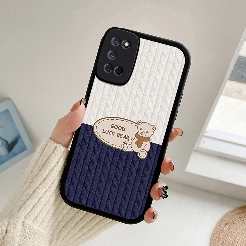 Stripe Casing OPPO Reno 7 Z 6 5 Pro 4G 5G A53 A33 A15 A15S A52 A72 A92 A7 A5S A12 A11K A9 A5 2020 F11 Reno7 Reno6 Reno5 Cartoon Good Luck Bear Lambskin Fine Hole Shockproof Soft Phone Case Cover KQ 25