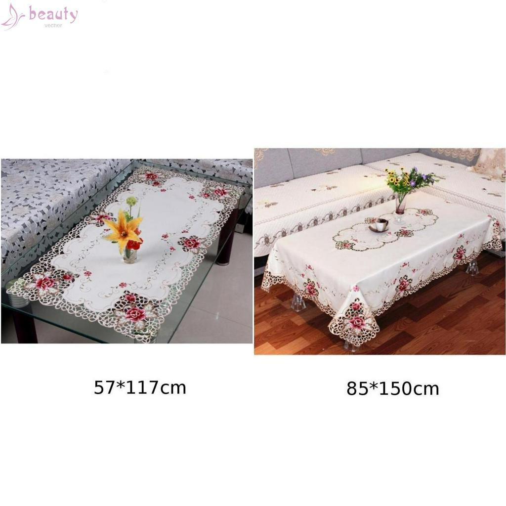 Khăn Trải Bàn Hình Chữ Nhật Phối Ren Dễ Giặt Để Trang Trí