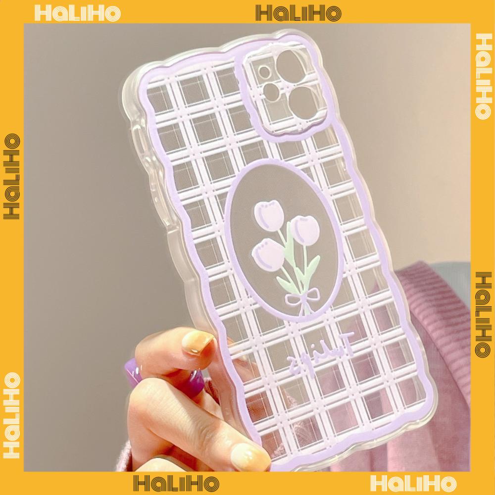 iPhone Case Silicone Soft Case Clear Case Wave Shockproof Camera Cover Protection Purple Tulip Flower Compatible For iPhone 13 Pro Max iPhone 12 Pro Max iPhone 11 iPhone 7 Plus iPhone xr