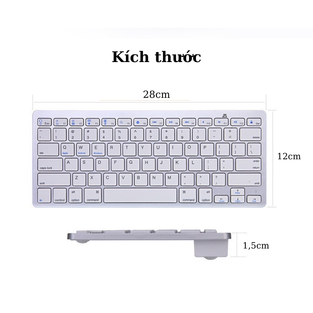 Bàn phím không dây bluetooth mỏng đẹp phím ấn nhẹ dùng cho Điện thoại - Máy tính bảng - Laptop...BỜM CASE