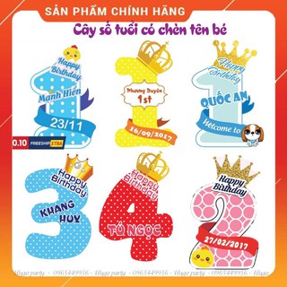 Cây số tuổi, có chèn tên bé và ảnh bé, chibi bé, để bàn cao 30-50cm. Trang trí tiệc sinh nhật, thôi nôi, party.