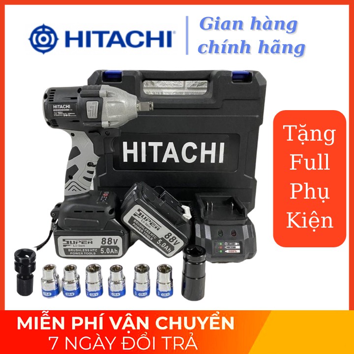 [Chính Hãng] Máy vặn ốc bulong Hitachi 88V - 2 TRONG 1 - 2 Pin - TẶNG 6 KHẨU DÀI + ĐẦU KHOAN SẮT