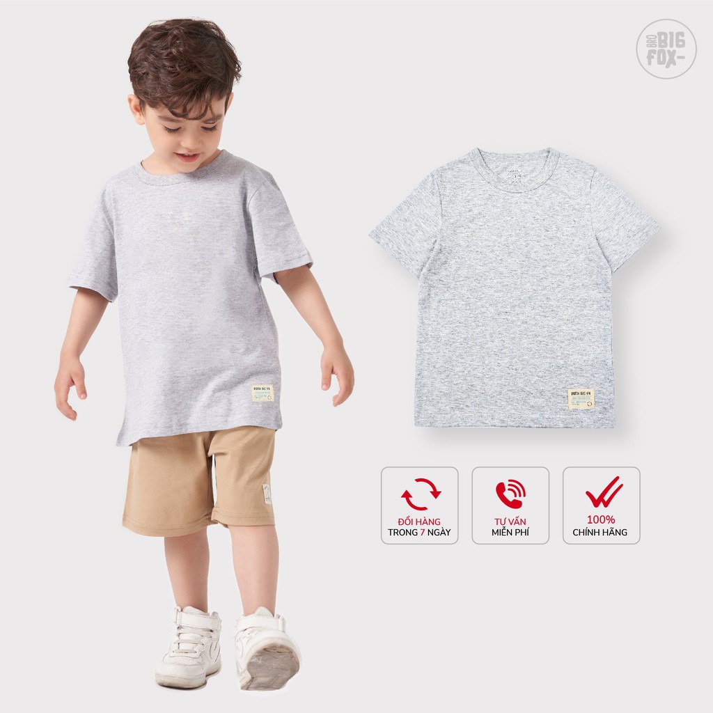 Áo phông trơn cho bé trai BIGFOX - MISS MEOW chất liệu cotton màu đỏ trắng vàng xanh ghi size trẻ em 3,4,5,6,7,8 tuổi