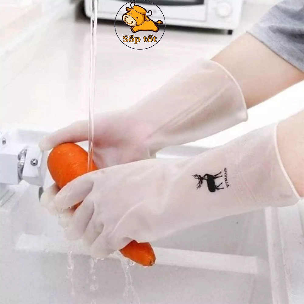 Bao tay rửa chén bát hình hươu găng latex siêu dai mềm đẹp GD60