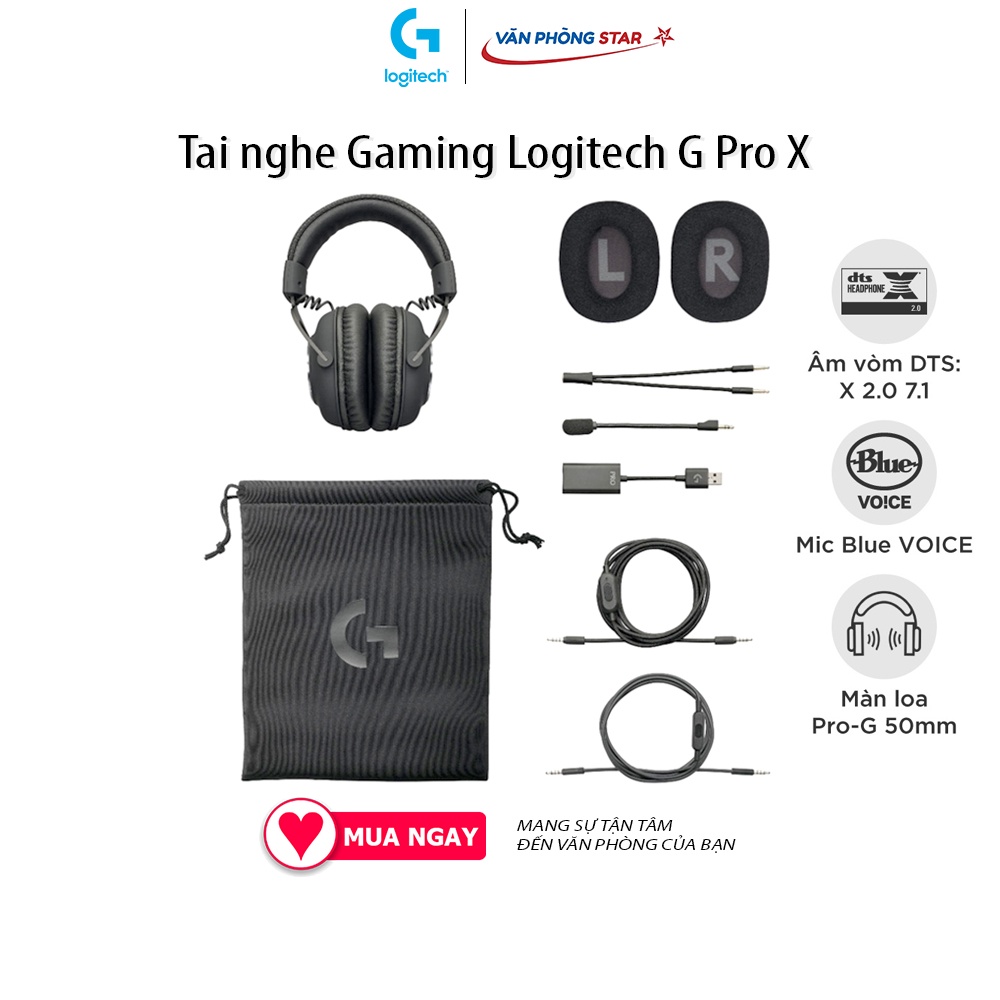 Tai nghe Gaming Logitech G Pro X đỉnh cao công nghệ tai nghe, màng loa Pro G 50mm, công nghệ DTS Headphone 2.0