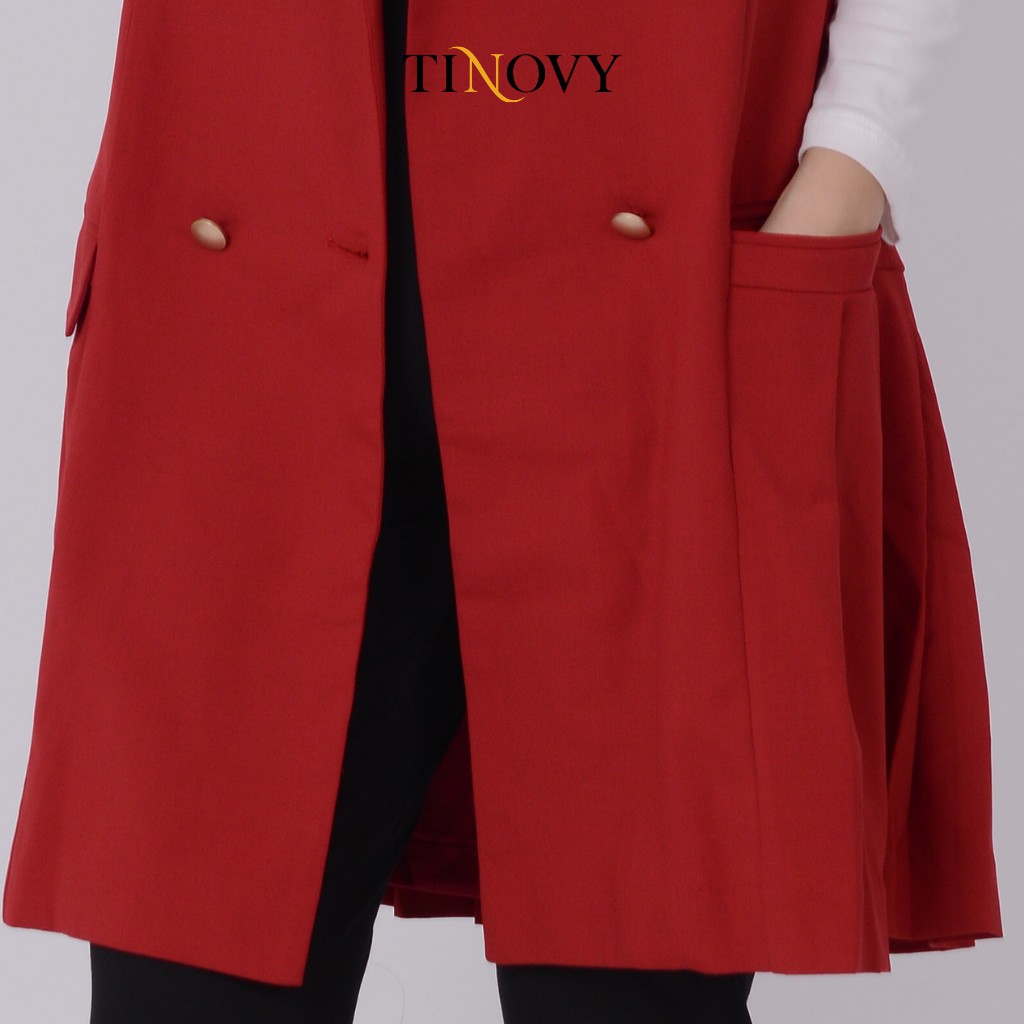Áo Vest Gile Nữ TINOVY Dáng Dài Hai Hàng Cúc Xếp Ly Xoè T0985