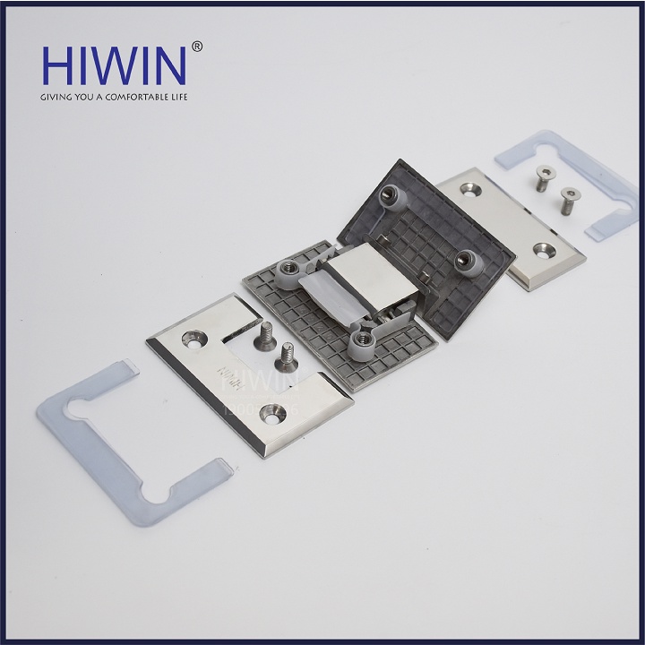 Bản lề phòng tắm kính 135 độ lệch cạnh vát chất liệu inox 304 mặt gương HIWIN HG-006 (dày 5mm)