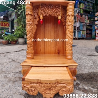 Bàn thờ thần tài ông địa 48cm x 68cm gỗ xoan quỳ trụ hàng đẹp