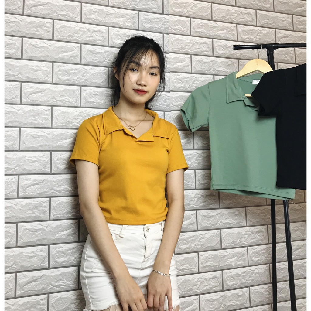 Áo croptop có cổ trụ dáng ôm nhẹ cá tính chất thun cotton mềm mịn thoáng mát | BigBuy360 - bigbuy360.vn