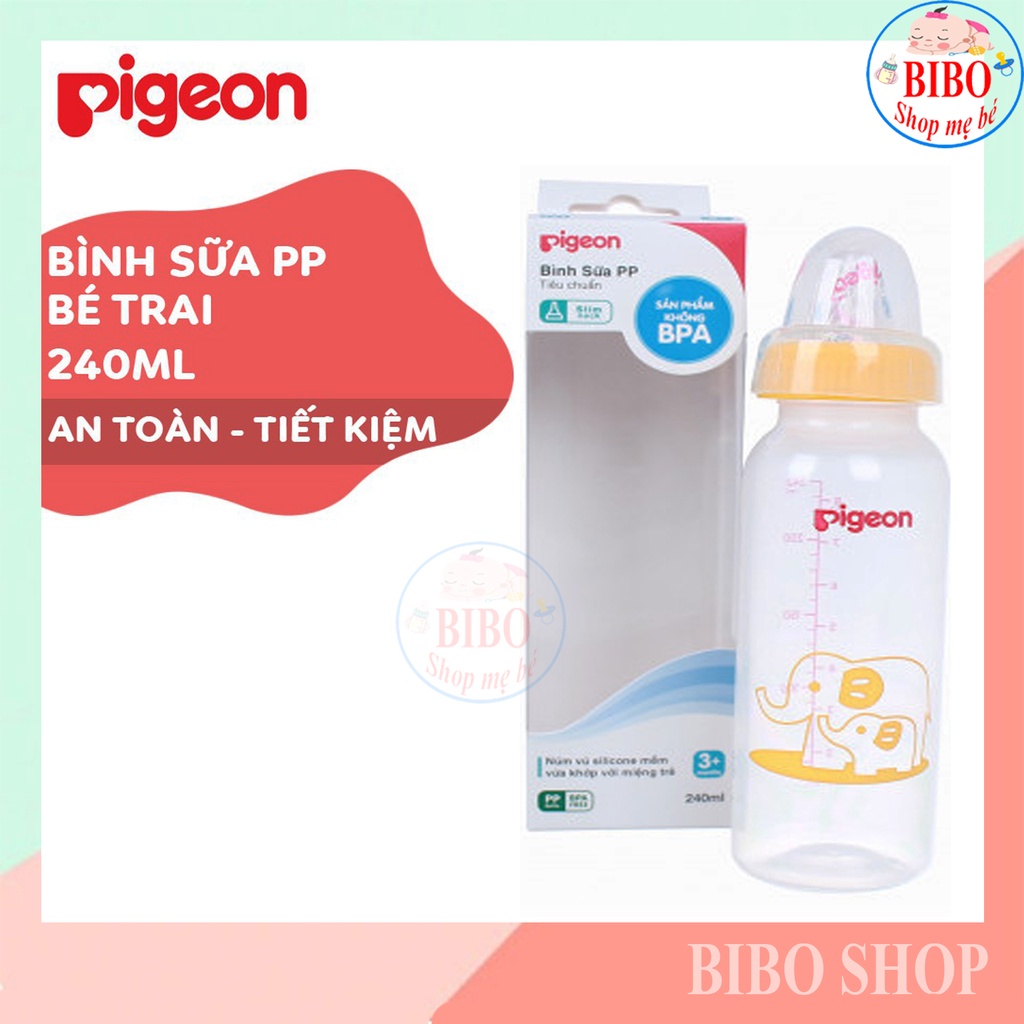 Bình Sữa Pigeon PP Tiêu Chuẩn Hình Voi 240ml. Bình Bú Cho Bé