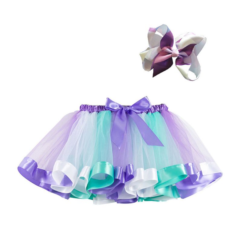 Chân Váy Xòe Tutu Nhiều Lớp Màu Cầu Vồng Kèm Kẹp Tóc Cá Sấu Dễ Thương Cho Bé Gái