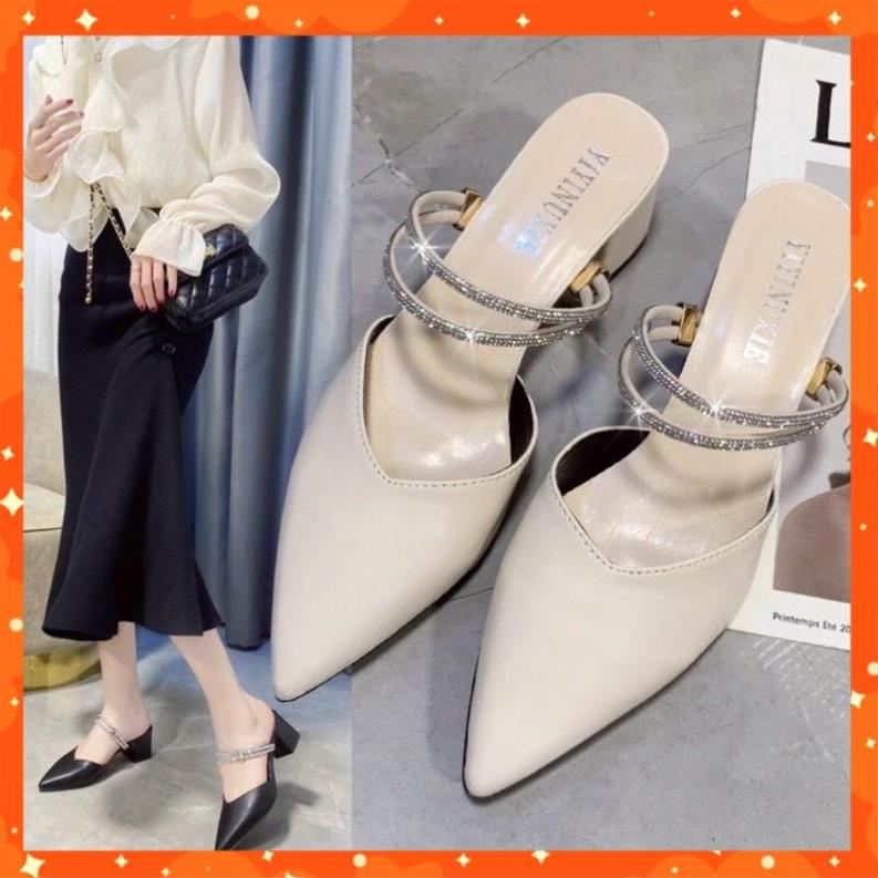 Giày Cao Gót Bít Mũi Dây Đính Đá  Mã N17 Hot