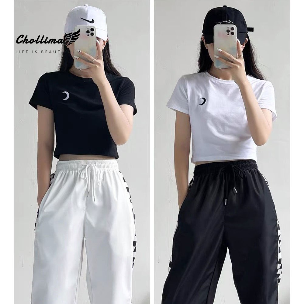 Áo thun croptop tay lỡ Chollima thêu hình MẶT TRĂNG AT452 chất vãi dày dặn co giãn 4 chiều