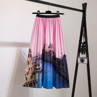 Chân Váy Xếp Ly Dáng Ôm In Họa Tiết Lâu Đài Hoạt Hình Dễ Phối Đồ Thời Trang Mùa Hè Cho Nữ