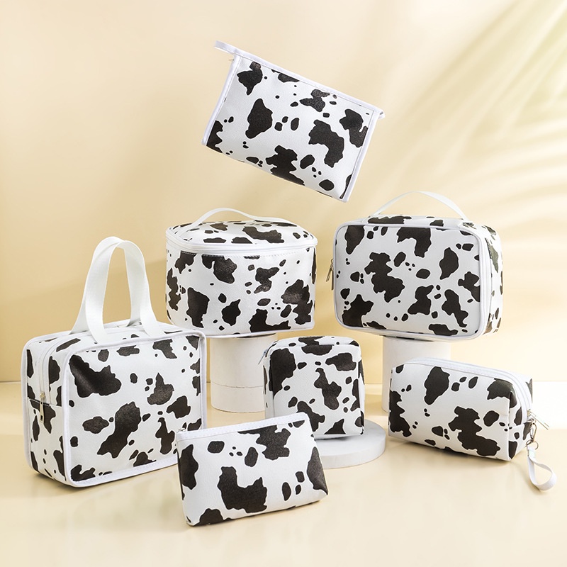 Túi Đựng Mỹ Phẩm Da PU Cỡ Lớn Họa Tiết Bò Sữa Độc Đáo Thời Trang