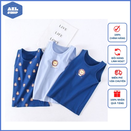 Áo thun ba lỗ bé trai size đại hãng MamDadKids, set 3 áo sát nách cho bé 4- 14 tuổi, nặng 13 đến 42kg chất liệu cotton