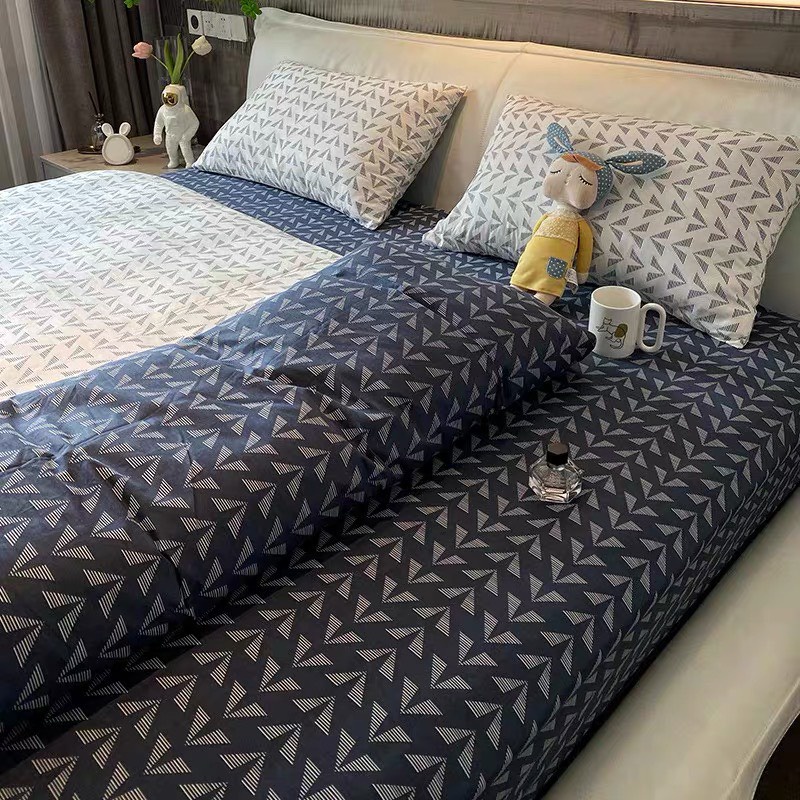 Bộ chăn ga gối cotton poly Lidaco decor phòng ngủ vintage - Chữ V trắng (SP001482) | BigBuy360 - bigbuy360.vn