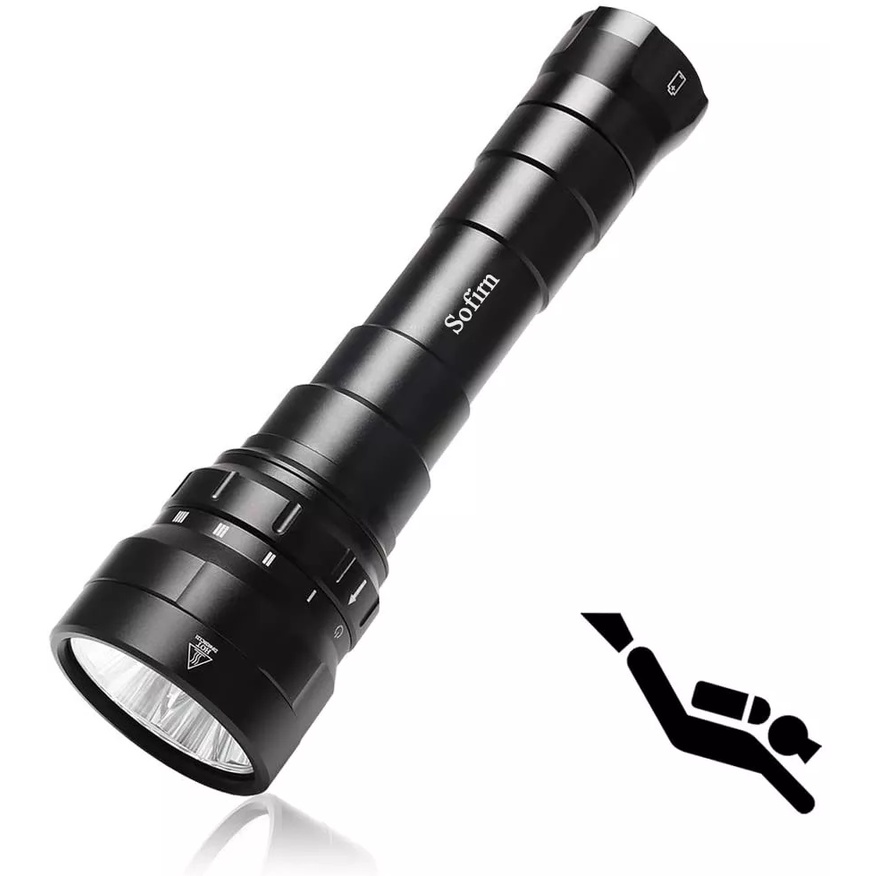 Đèn lặn SOFIRN DF60 độ sáng 6000 lumen chiếu xa 356m sử dụng 2 pin 26650 kèm theo