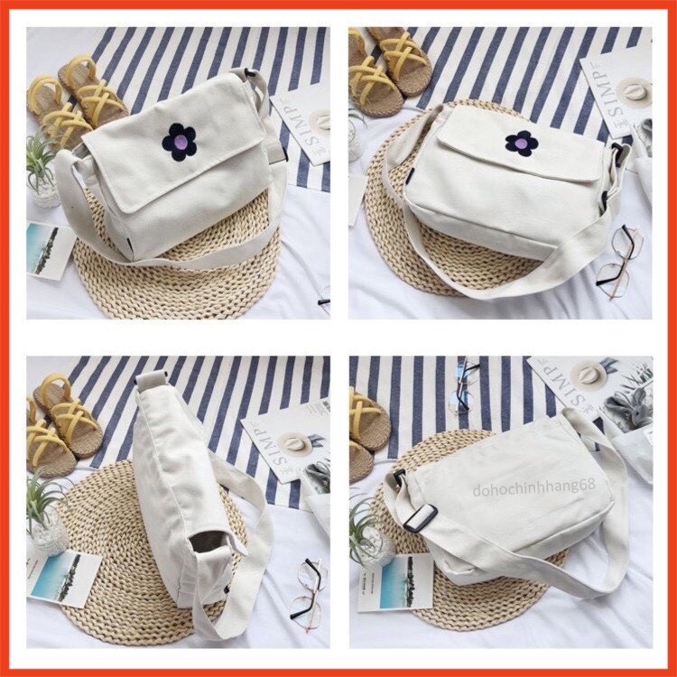 Túi tote đeo chéo vải canvas đi học, đi chơi phù hợp với cả nam và nữ phong cách ulzzang bảo hành 1 năm