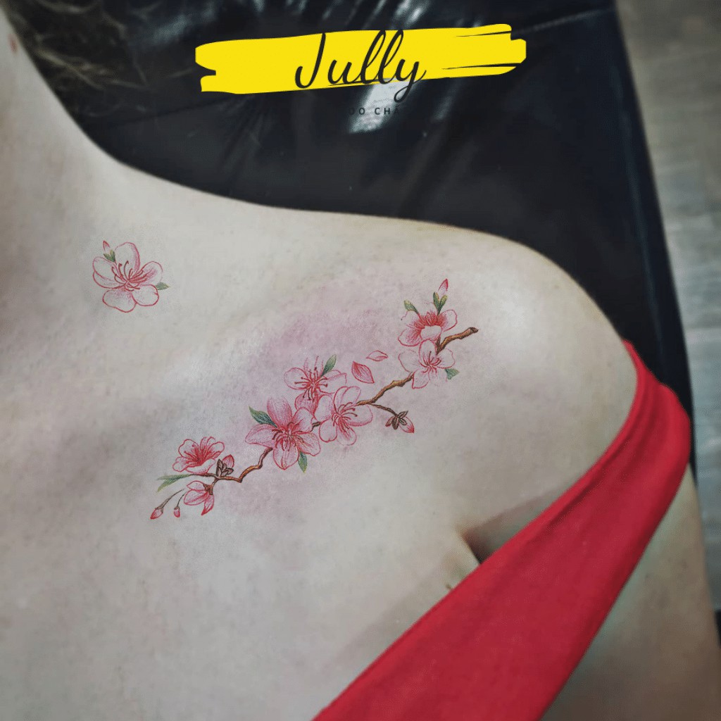 Hình xăm dán mini hoa đào JULLY Tattoo chất, xăm tạm thời 15 ngày chống nước, tặng kèm 1 miếng tẩy xăm cho đơn từ 20k