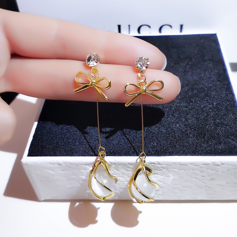 Hoa tai JIUDUOLAN dáng dài đính đá opal zircon ngọc trai mặt hình bướm màu vàng thanh lịch thời trang cho nữ