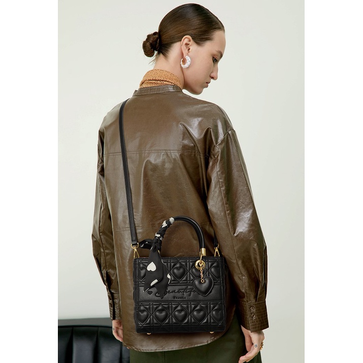Túi xách nữ đi tiệc đẹp Nucelle thời trang phối khăn nơ charm tim ViAnh Store 1172003
