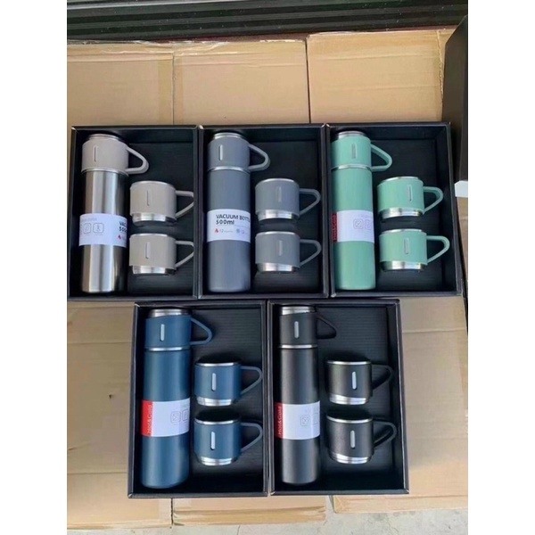 BÌNH NƯỚC GIỮ NHIỆT KÈM 2 CỐC DUNG TÍCH 500ml INOX 304 CAO CẤP