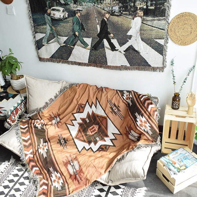 [RẺ - SẴN]Chăn thảm đa năng trải sàn,sofa,treo tường dệt sợi trang trí thổ cẩm 2 lớp - Multi-function blanket soft