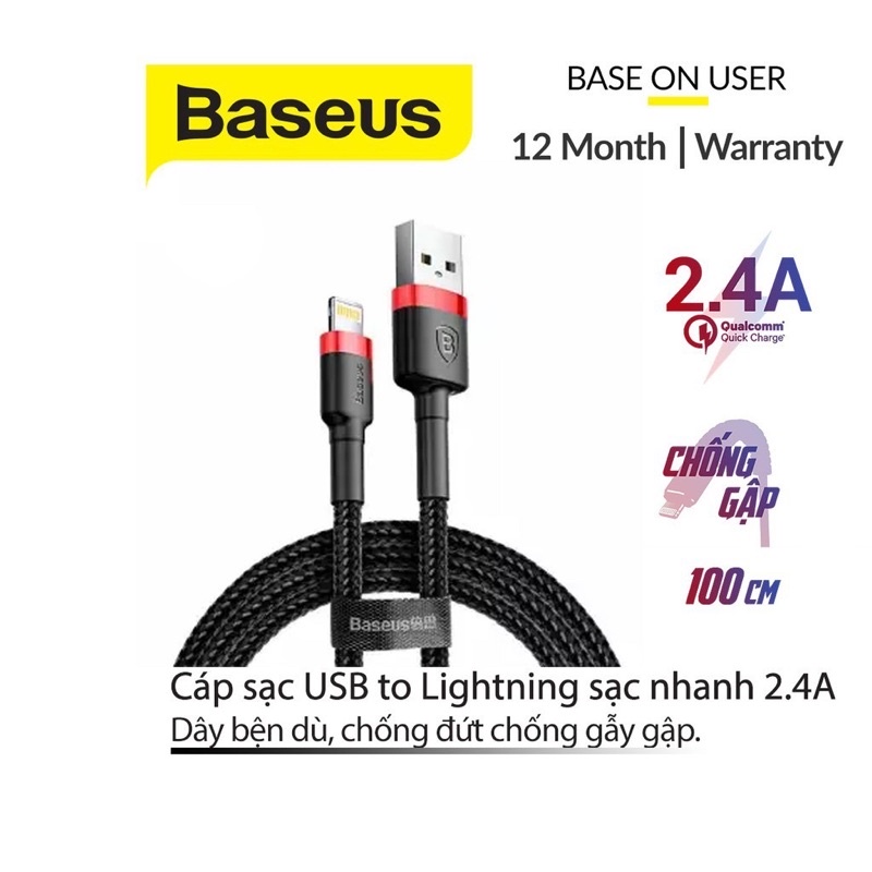 Cáp Sạc Nhanh iPhone Ipad  Cafule Siêu Bền | Kèm Dây Velcro Giữ Cáp -  Cáp sạc iPhone 5/6/7/8/X/XS/XS /11