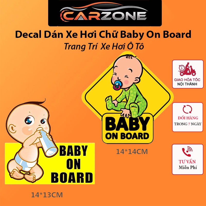 Decal Dán Xe -  Tem Dán Xe Chữ Baby On Board Trang Trí Xe Ô Tô ,Xe Máy ,Xe Hơi CARZONE.TOP