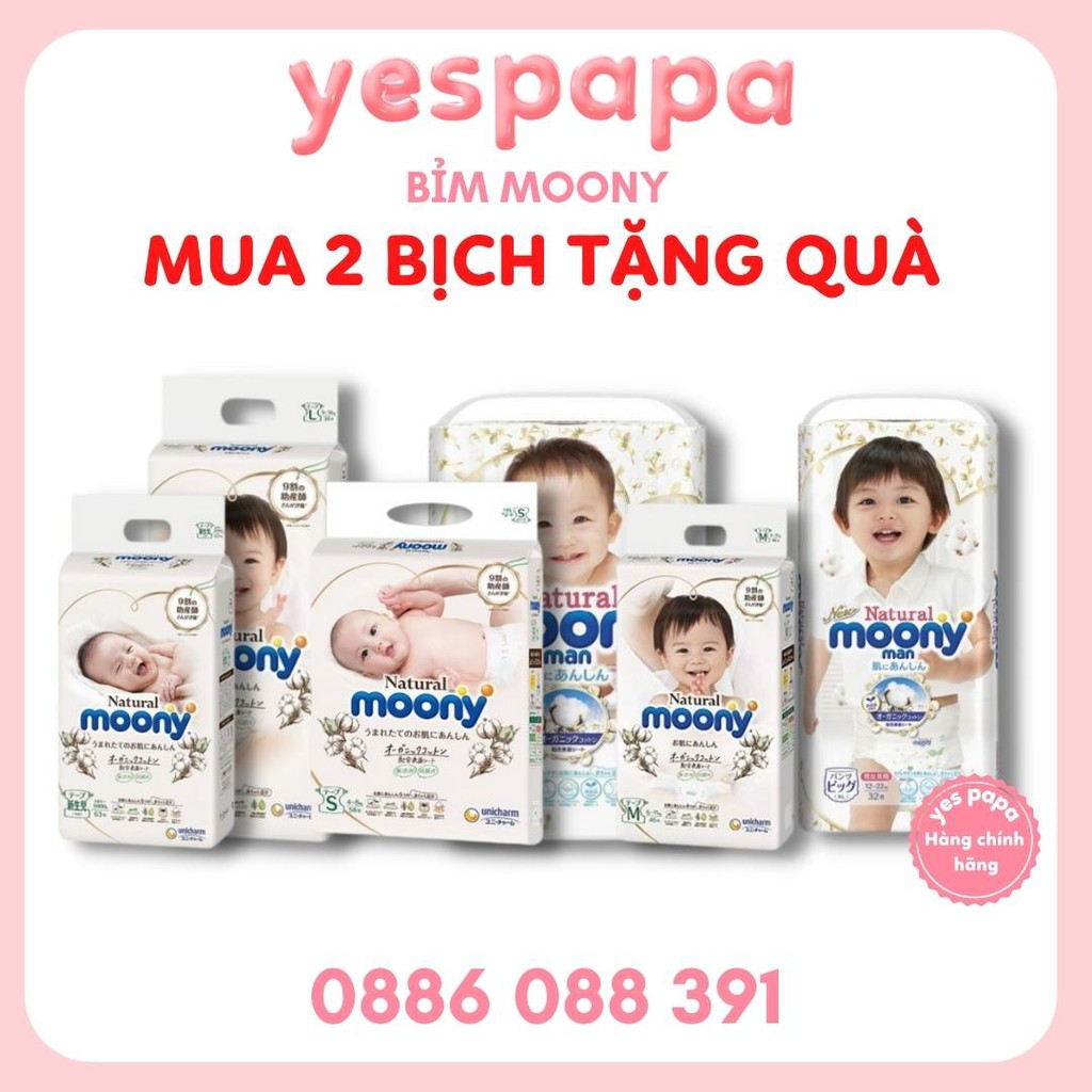 Bỉm Moony/ Moony Natural nội địa Nhật quần/dán size NB90/S82/M58/L44/XL38