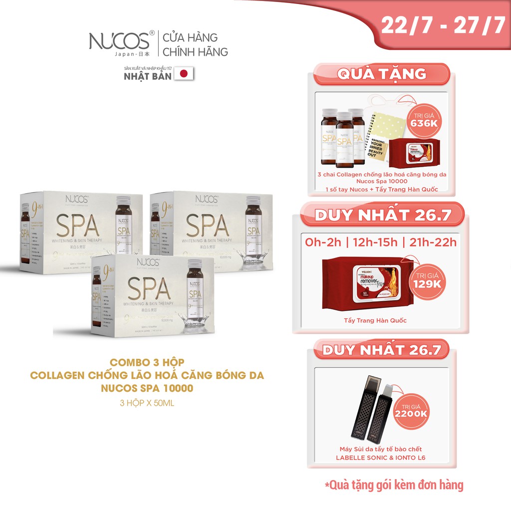 Combo 3 hộp Collagen chống lão hoá căng bóng da Nucos Spa 10000 50ml x 30 chai