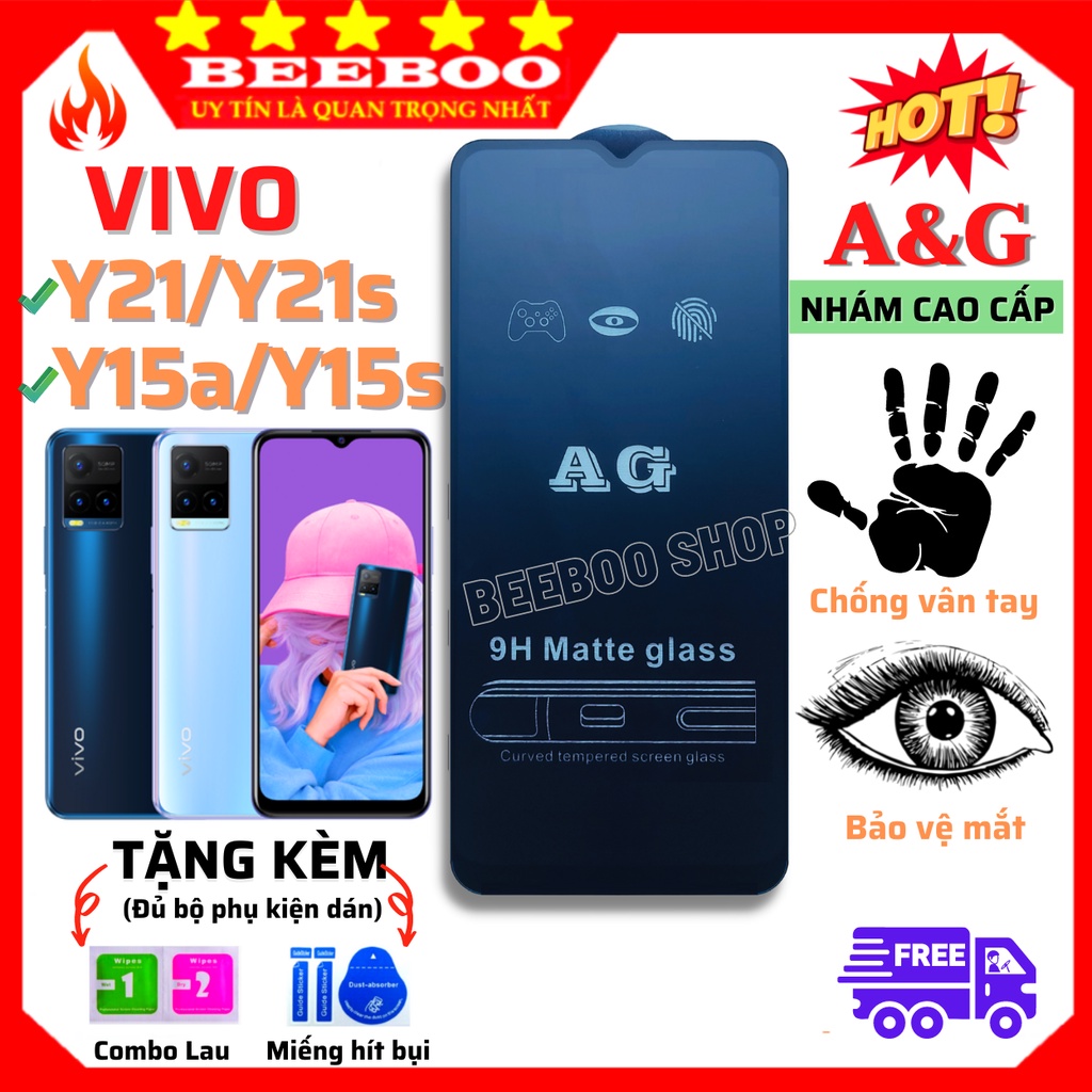 [AG NHÁM CAO CẤP] Kính Cường Lực Vivo Y21/ Y21S / Y15a / Y15s - Dán Full màn hình - Nhám Cao cấp - Chống vân tay