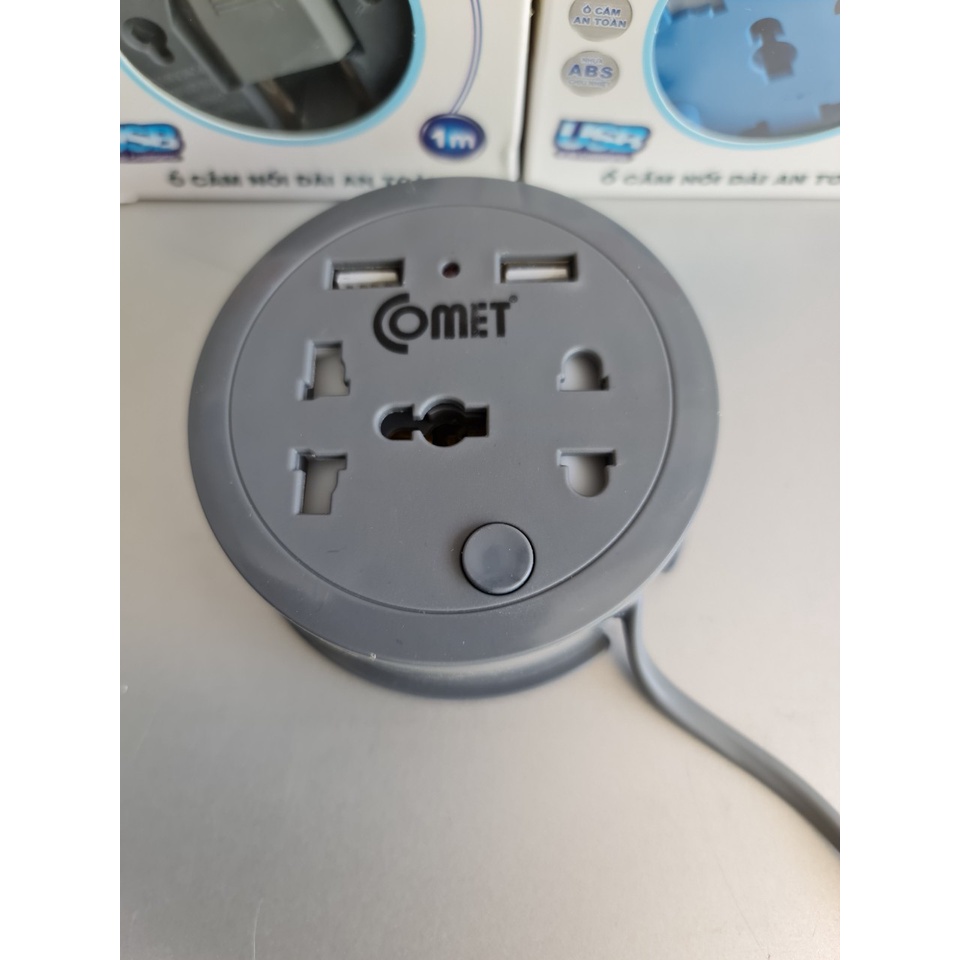 Ổ cắm du lịch đa năng Comet CES9111, công suất 1800w, dây dài 1m, 2 cổng sạc USB