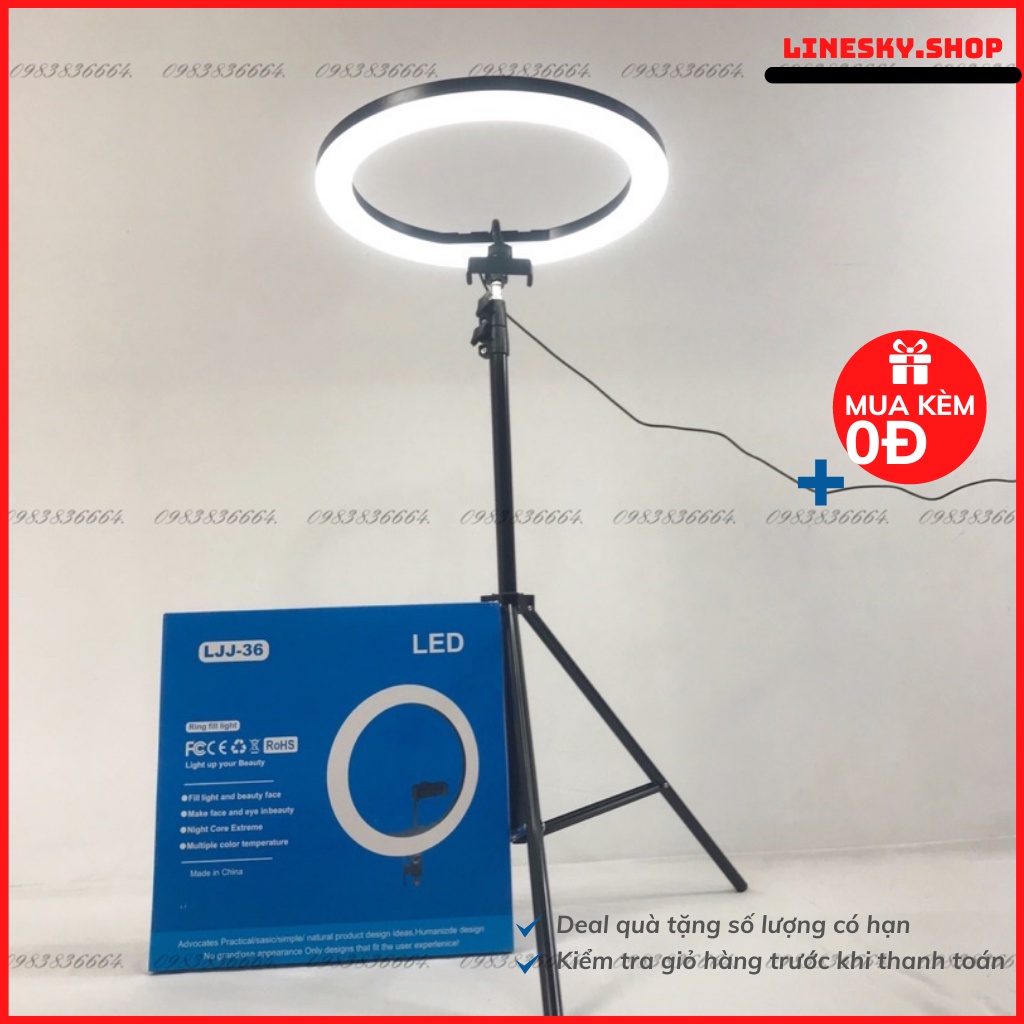 Đèn led live stream LJJ-36 1 kẹp điện thoại trợ sáng bán hàng,dạy online,makeup đường kính 36cm