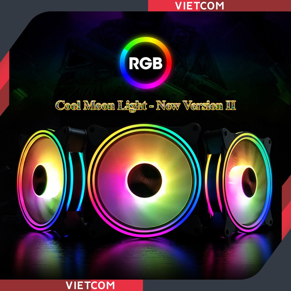 Quạt Tản Nhiệt, Fan Case Coolmoon M1 Thế hệ thứ 2 - Led RGB  Dual Ring Rainbown - Tặng kèm ốc vít gắn vào case