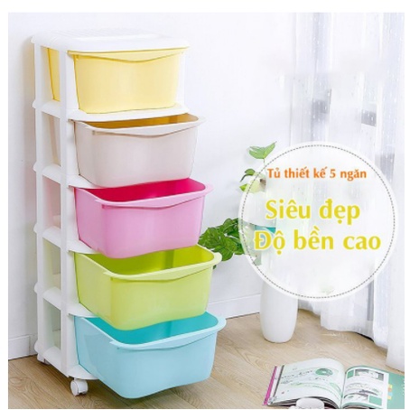 Tủ nhựa đa sắc màu 5 tầng nhựa Việt Nhật, tủ đựng quần áo, đồ dùng đa năng có bánh xe (MS: 3638)
