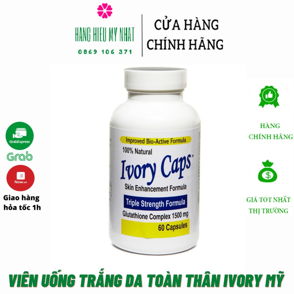 Viên Uống Trắng Da Ivory Caps Triple Strength Formula Glutathione 1500mg 60 Viên