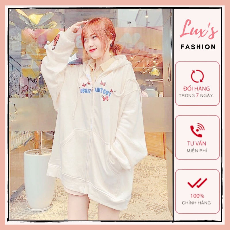 Áo Hoodie Nỉ Unisex Nam Nữ In Hình Bướm SADIZ Có Mũ Khóa Kéo 2 Màu Freesize Năng Động G053