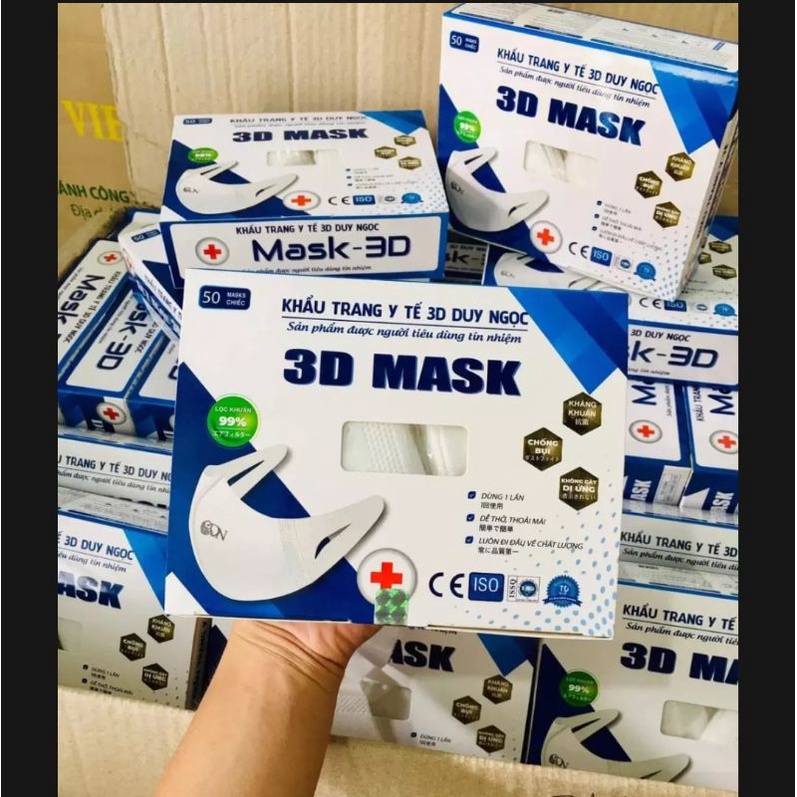 ( 3D MASK CHÍNH HÃNG ) Khẩu Trang 3D Mask Duy Ngọc Chính Hãng - Kháng Khuẩn. Hộp 50 Chiếc Màu Trắng