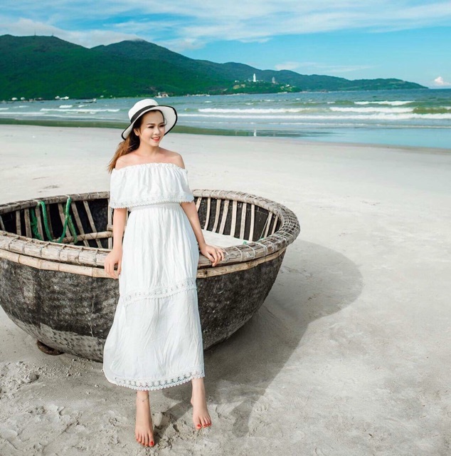 Maxi trắng trễ vai H0073 (hình thật khách feedback) | BigBuy360 - bigbuy360.vn