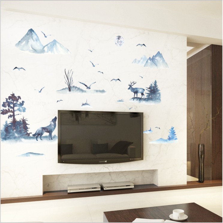 Decal dán tường trang trí - KHU RỪNG HUYỀN ẢO SÓI VÀ CÁO - cá tính