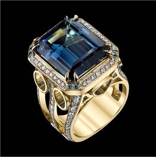 Nhẫn Nam Mặt Chữ Thập Đính Đá Sapphire Phong Cách Âu Mỹ
