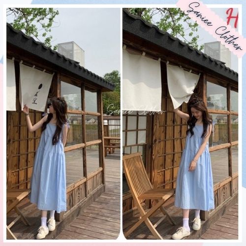 Váy 2 dây nơ đầm babydoll nữ chất đũi mềm phù hợp đi biển Sanniee Clother
