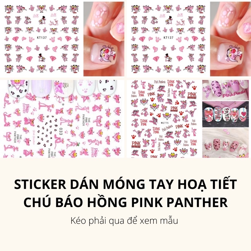 Sticker,hình dán móng tay hoạ tiết chú báo hồng Pink Panther dễ thương nhân vật hoạt hình trang trí móng tay nail