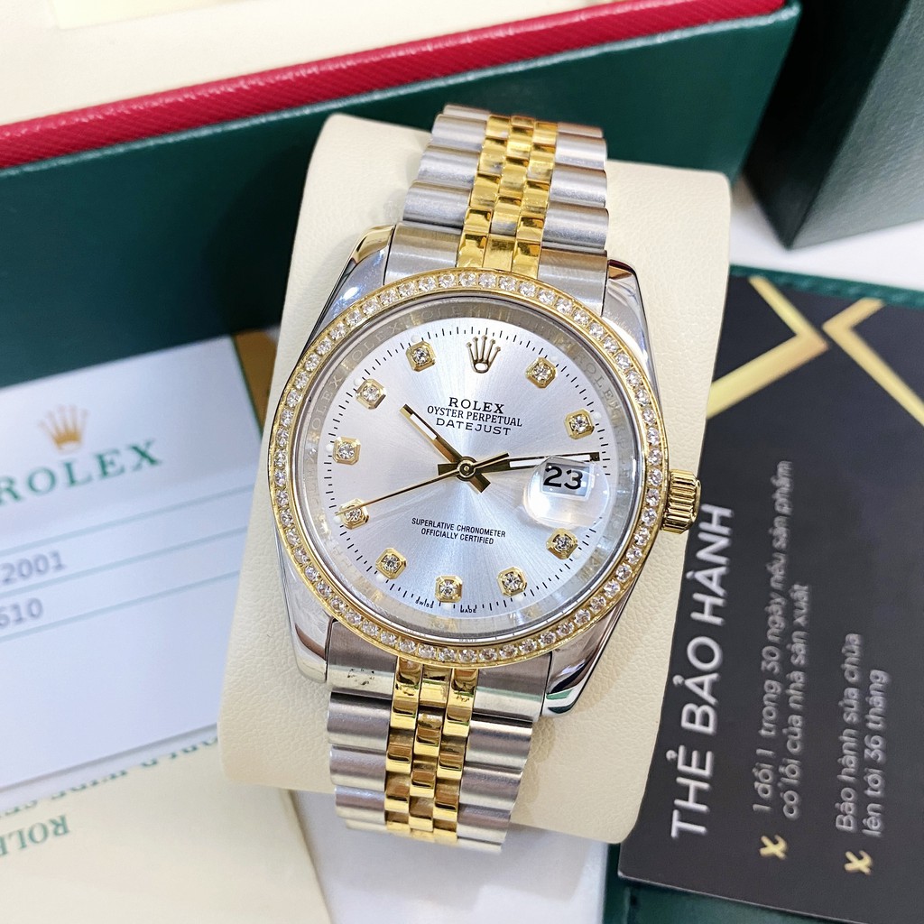 Đồng hồ nam RL mặt tròn đính viền đá máy cơ automatic dây kim loại cao cấp DH560 shop114 | BigBuy360 - bigbuy360.vn