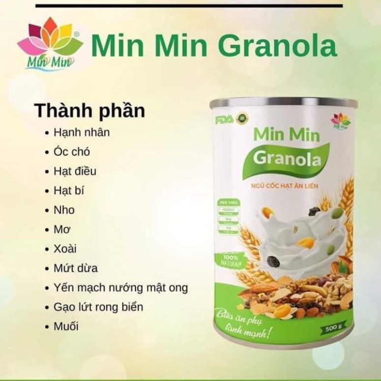 Granola siêu Hạt &amp; Quả MinMin Loại 500g, Ngũ cốc giảm cân mic hạt óc chó, hạnh nhân Windy.com